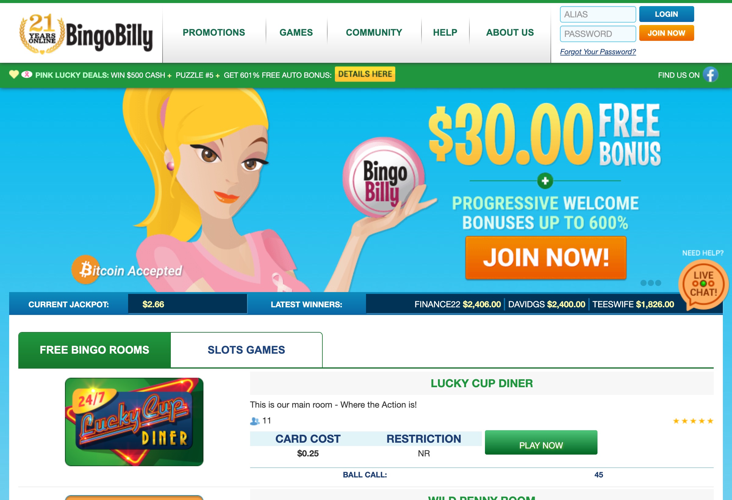 Bingo Billy homepage