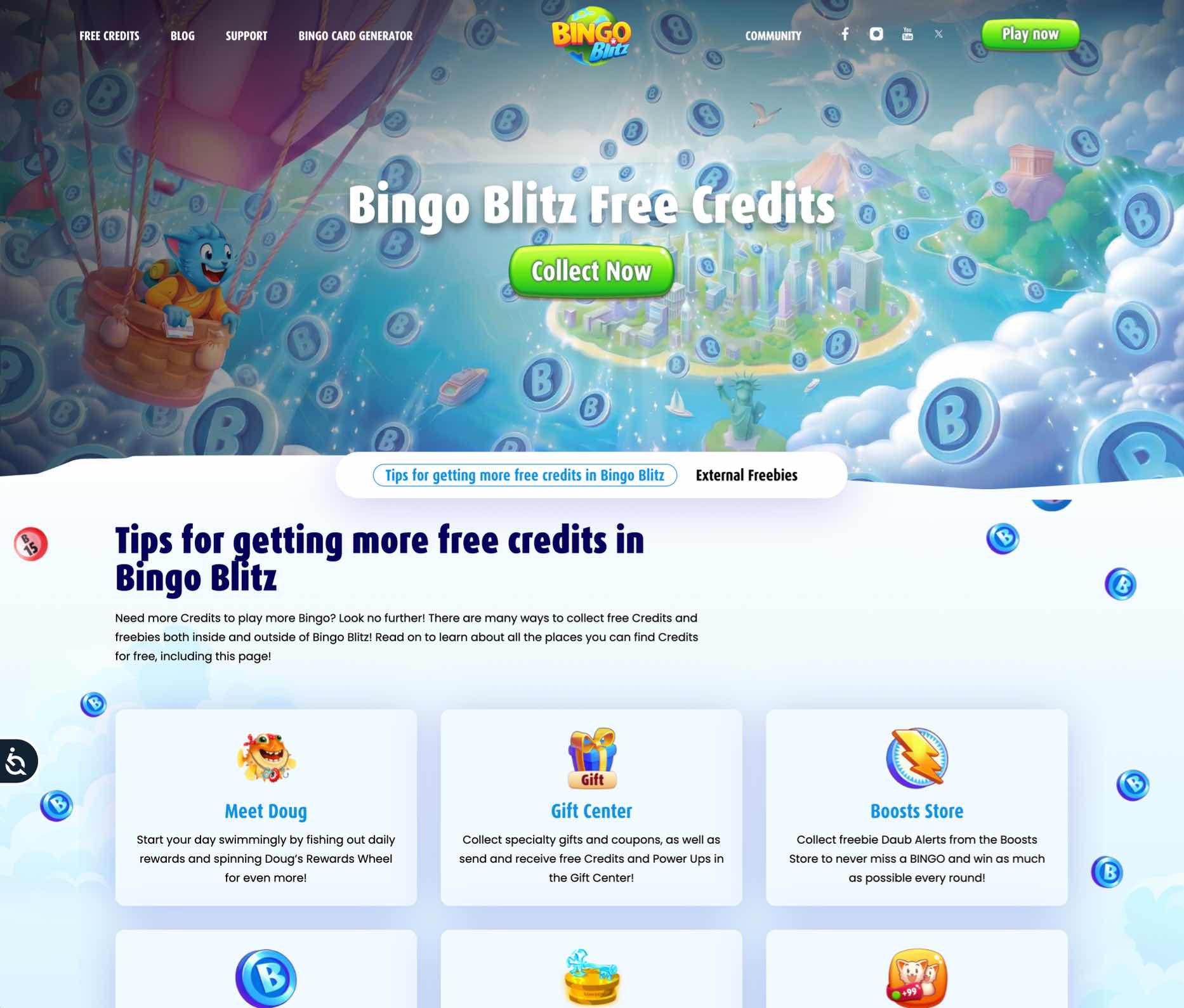 The official Bingo Blitz free credits page, where the daily gift links are posted